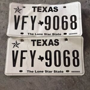 Texas TX Lone Star State License Plate VFY 9068 Set Of 2